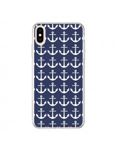 Coque iPhone XS Max Ancre Marin Bleu Anchors Navy - Mary...
