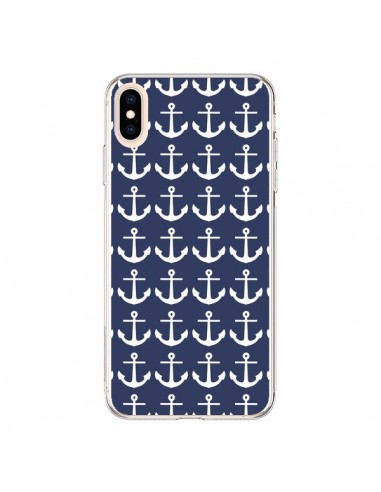 Coque iPhone XS Max Ancre Marin Bleu Anchors Navy - Mary Nesrala