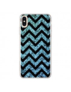 Coque iPhone XS Max Chevron Aqua Sparkle Triangle Azteque...