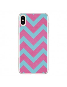 Coque iPhone XS Max Strawberry Chevron Rose Bleu - Mary...