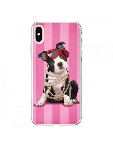 Coque iPhone XS Max Chien Dog Fashion Collier Perles Lunettes Coeur - Maryline Cazenave