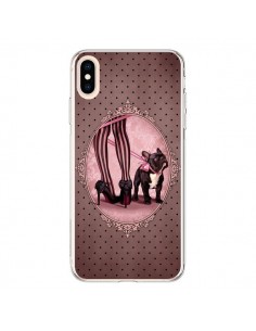 Coque iPhone XS Max Lady Jambes Chien Dog Rose Pois Noir...
