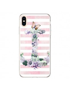 Coque iPhone XS Max Ancre Rose Fleurs Navire - Monica...
