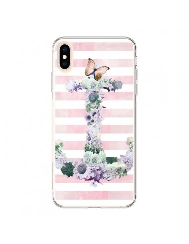 Coque iPhone XS Max Ancre Rose Fleurs Navire - Monica Martinez