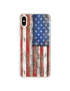 Coque iPhone XS Max Drapeau USA Vintage Bois Wood -...