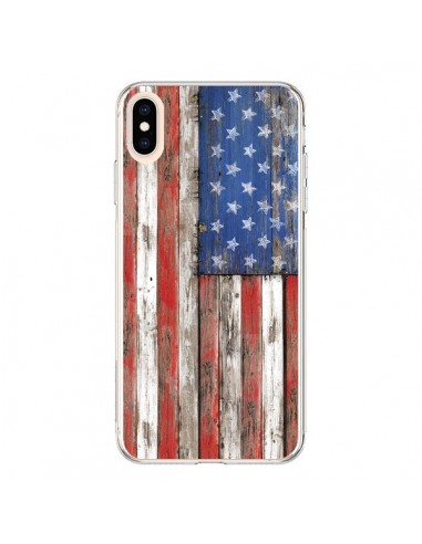 Coque iPhone XS Max Drapeau USA Vintage Bois Wood - Maximilian San