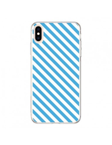 Coque iPhone XS Max Bonbon Candy Bleue et Blanche Rayée - Nico