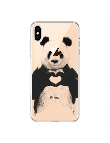 Coque iPhone XS Max Panda All You Need Is Love Transparente souple - Balazs Solti