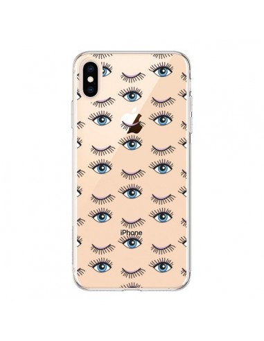 Coque iPhone XS Max Eyes Oeil Yeux Bleus Mosaïque Transparente souple - Léa Clément