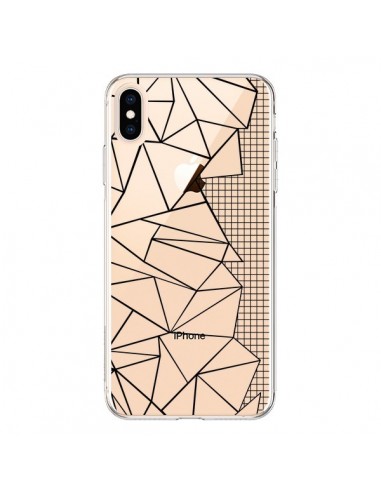 Coque iPhone XS Max Lignes Grilles Side Grid Abstract Noir Transparente souple - Project M