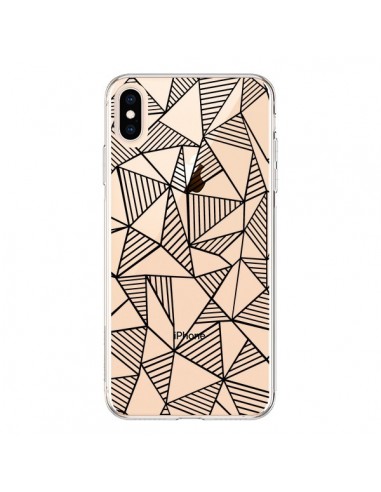 Coque iPhone XS Max Lignes Grilles Triangles Grid Abstract Noir Transparente souple - Project M