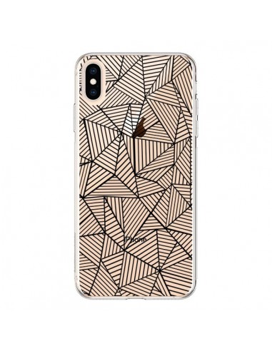 Coque iPhone XS Max Lignes Grilles Triangles Full Grid Abstract Noir Transparente souple - Project M