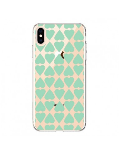 Coque iPhone XS Max Coeurs Heart Mint Bleu Vert Transparente souple - Project M