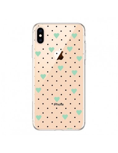 Coque iPhone XS Max Point Coeur Mint Bleu Vert Pin Point Heart Transparente souple - Project M