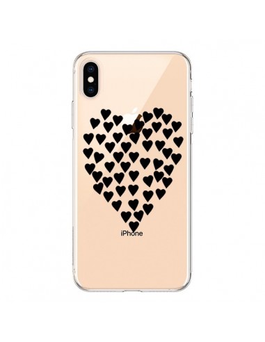 Coque iPhone XS Max Coeurs Heart Love Noir Transparente souple - Project M