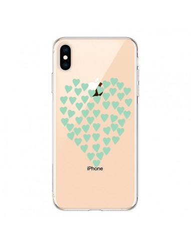 Coque iPhone XS Max Coeurs Heart Love Mint Bleu Vert Transparente souple - Project M