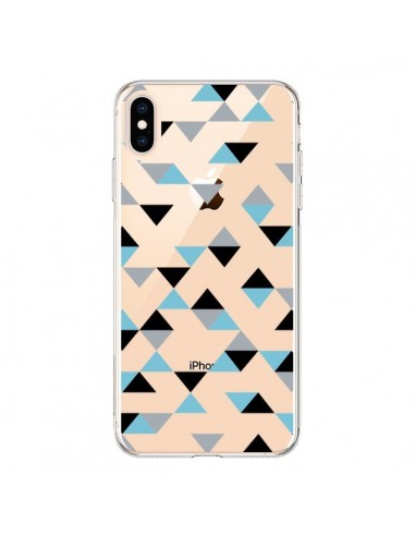 Coque iPhone XS Max Triangles Ice Blue Bleu Noir Transparente souple - Project M