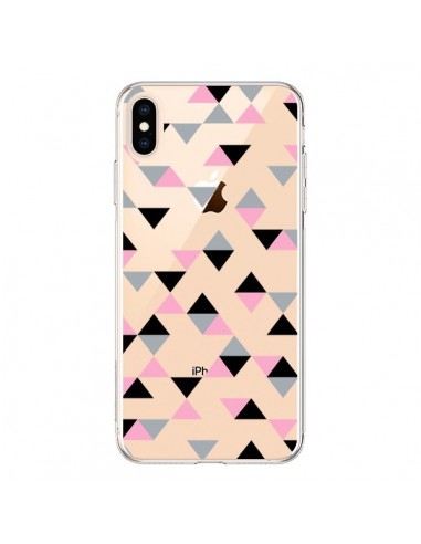 Coque iPhone XS Max Triangles Pink Rose Noir Transparente souple - Project M