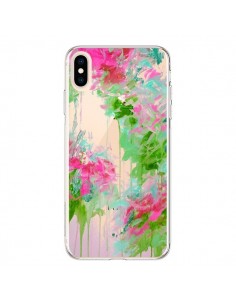 Coque iPhone XS Max Fleur Flower Rose Vert Transparente...