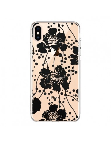 Coque iPhone XS Max Fleurs Noirs Flower Transparente souple - Dricia Do