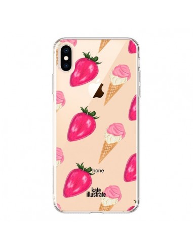 Coque iPhone XS Max Strawberry Ice Cream Fraise Glace Transparente souple - kateillustrate