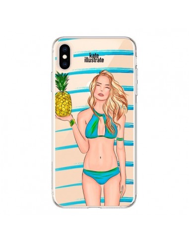 Coque iPhone XS Max Malibu Ananas Plage Ete Bleu Transparente souple - kateillustrate