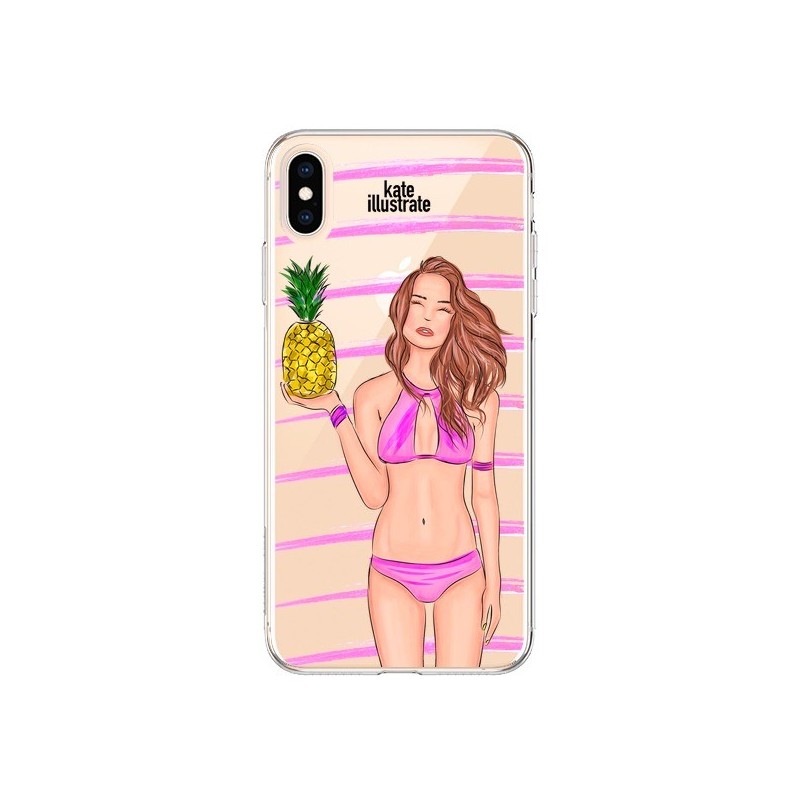 Coque iPhone XS Max Malibu Ananas Plage Ete Rose Transparente souple - kateillustrate