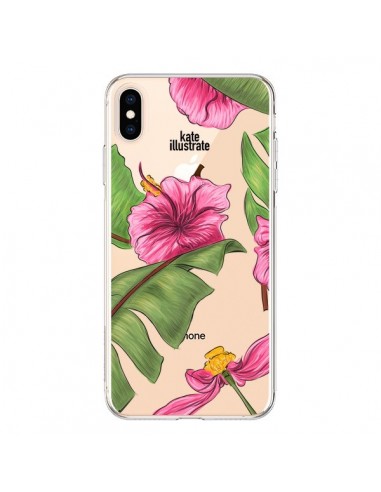 Coque iPhone XS Max Tropical Leaves Fleurs Feuilles Transparente souple - kateillustrate