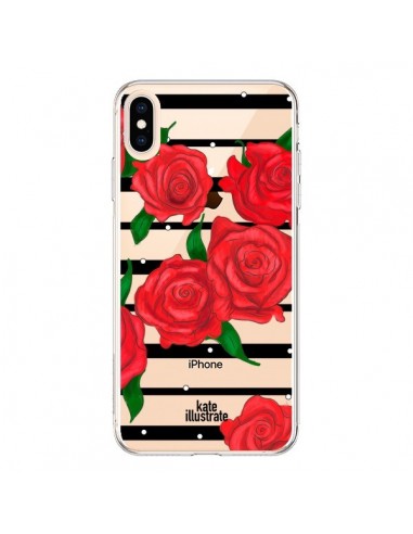 Coque iPhone XS Max Red Roses Rouge Fleurs Flowers Transparente souple - kateillustrate