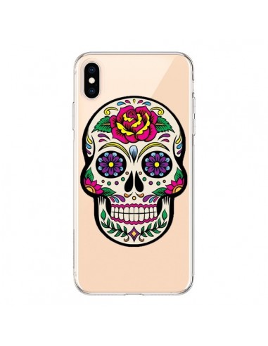 Coque iPhone XS Max Tête de Mort Mexicaine Fleurs Transparente souple - Laetitia