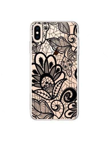 Coque iPhone XS Max Lace Fleur Flower Noir Transparente souple - Petit Griffin