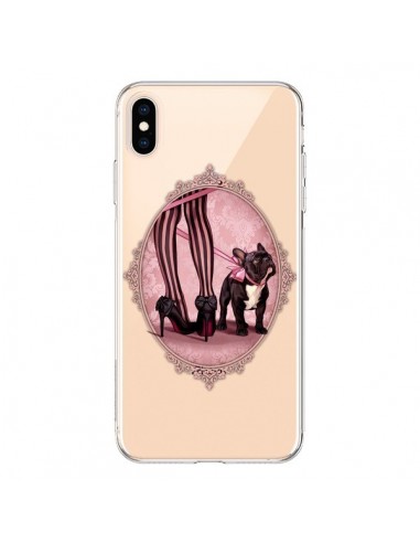 Coque iPhone XS Max Lady Jambes Chien Bulldog Dog Rose Pois Noir Transparente souple - Maryline Cazenave