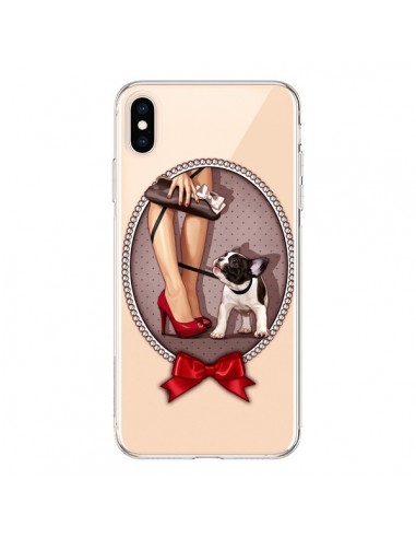 Coque iPhone XS Max Lady Jambes Chien Bulldog Dog Pois Noeud Papillon Transparente souple - Maryline Cazenave