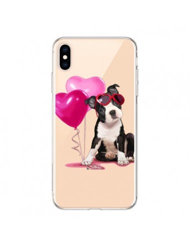 Coque iPhone XS Max Chien Dog Ballon Lunettes Coeur Rose Transparente souple - Maryline Cazenave