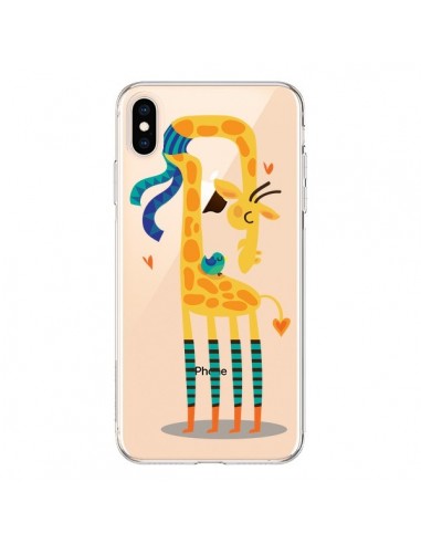 Coque iPhone XS Max L'oiseau et la Girafe Amour Love Transparente souple - Maria Jose Da Luz