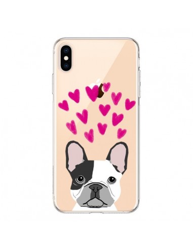 Coque iPhone XS Max Bulldog Français Coeurs Chien Transparente souple - Pet Friendly