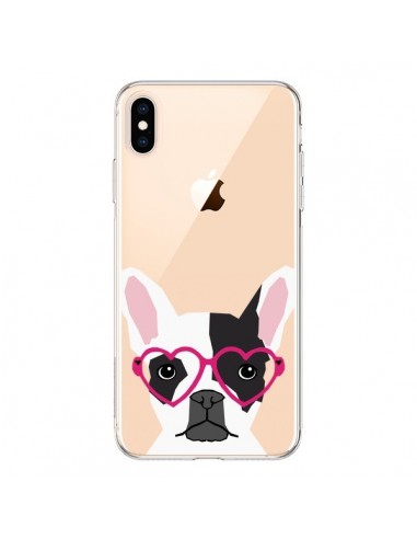 Coque iPhone XS Max Bulldog Français Lunettes Coeurs Chien Transparente souple - Pet Friendly
