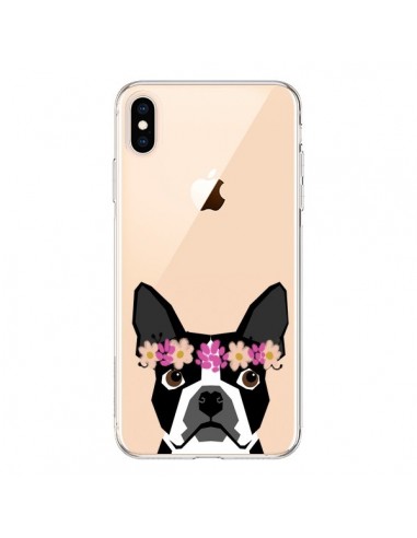 Coque iPhone XS Max Boston Terrier Fleurs Chien Transparente souple - Pet Friendly