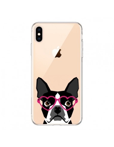 Coque iPhone XS Max Boston Terrier Lunettes Coeurs Chien Transparente souple - Pet Friendly