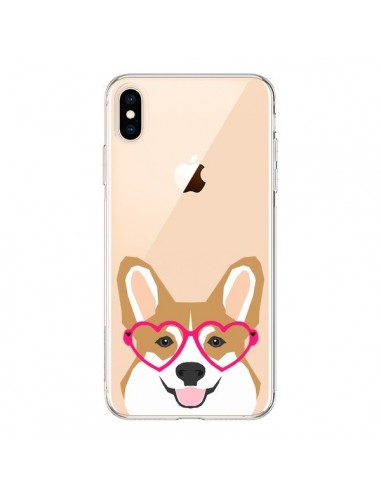 Coque iPhone XS Max Chien Marrant Lunettes Coeurs Transparente souple - Pet Friendly