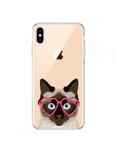 Coque iPhone XS Max Chat Marron Lunettes Coeurs Transparente souple - Pet Friendly