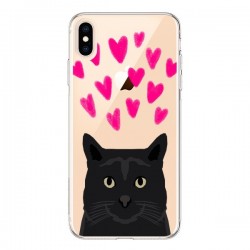 Coque iPhone XS Max Chat Noir Coeurs Transparente souple...