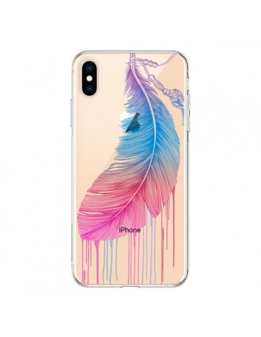 Coque iPhone XS Max Plume Feather Arc en Ciel Transparente souple - Rachel Caldwell