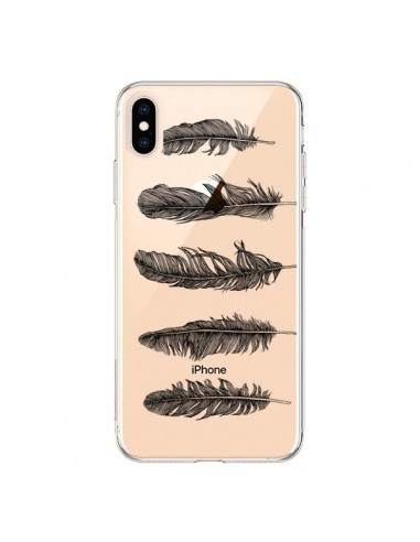 Coque iPhone XS Max Plume Feather Noir Transparente souple - Rachel Caldwell