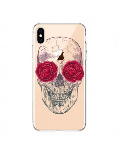 Coque iPhone XS Max Tête de Mort Rose Fleurs Transparente...