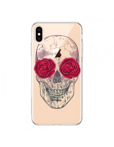 Coque iPhone XS Max Tête de Mort Rose Fleurs Transparente souple - Rachel Caldwell