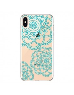 Coque iPhone XS Max Mandala Bleu Aqua Doodle Flower...