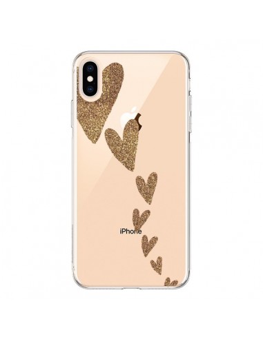 Coque iPhone XS Max Coeur Falling Gold Hearts Transparente souple - Sylvia Cook