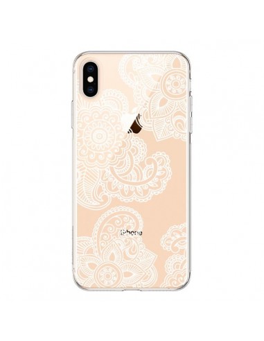 Coque iPhone XS Max Lacey Paisley Mandala Blanc Fleur Transparente souple - Sylvia Cook