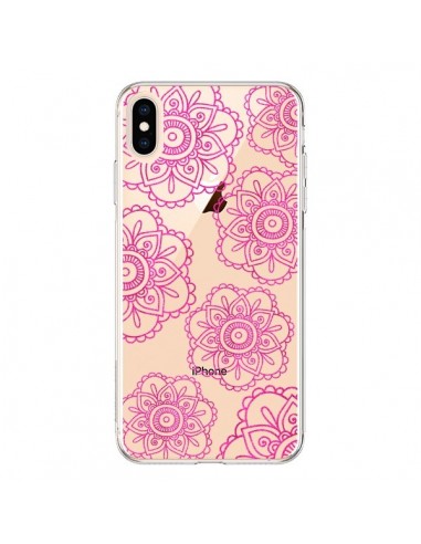 Coque iPhone XS Max Pink Doodle Flower Mandala Rose Fleur Transparente souple - Sylvia Cook
